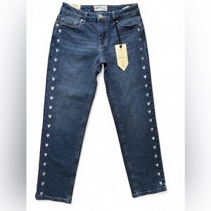 Banjara Straight Leg Jeans Heart Studded Denim Blue Size 3/25 NWT